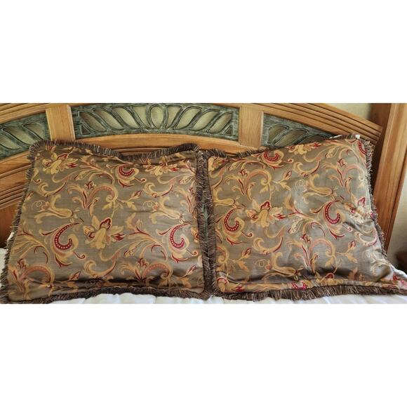 PILLOW SHAMS/COVERS-SHAVEL-Square-Rich Colors-Gold Red-Fringe Edge-26"x26" - Picture 3 of 14